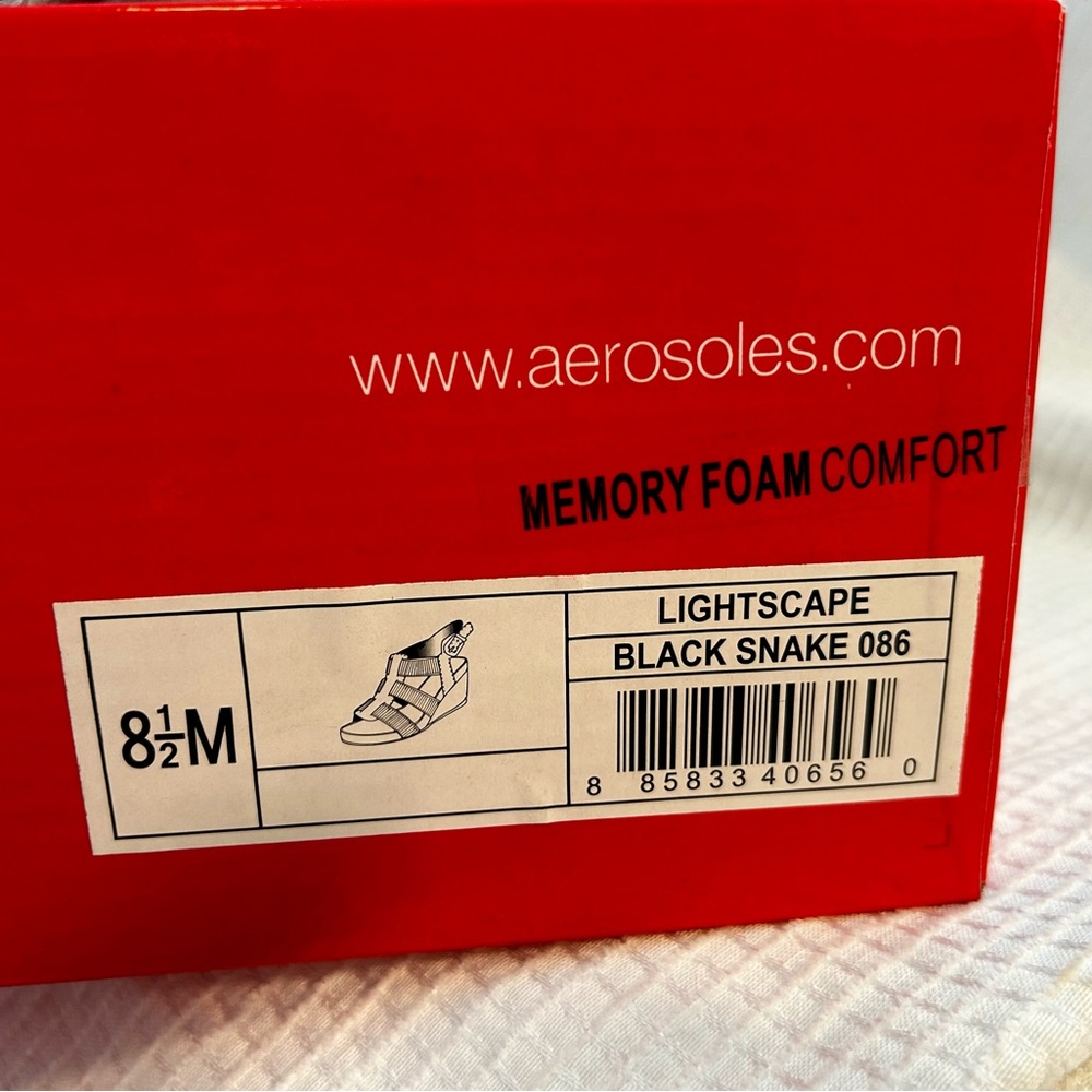 AEROSOLES NEW Black Snake “Lightscape” Wedge Sandals Size 8.5 - New in Box - Picture 12 of 12